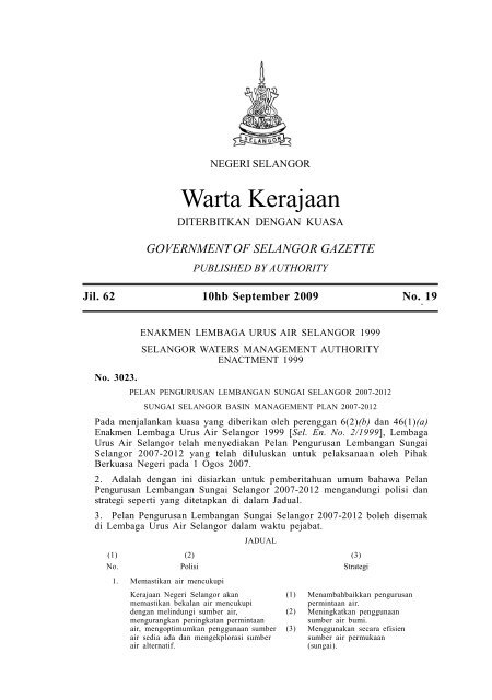 6. Pelan Pengurusan Lembangan Sungai Selangor 2007-2012