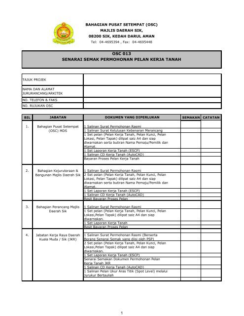 Senarai Semak Permohonan Pelan Kerja Tanah - Majlis Daerah Sik