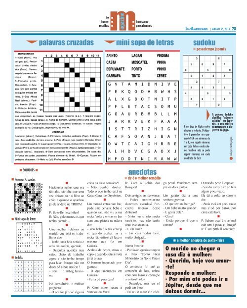 anedotas mini sopa de letras sudoku Ligue para - Luso-Americano