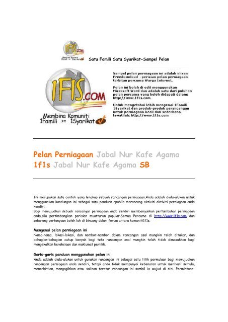 Pelan Perniagaan Jabal Nur Kafe Agama 1f1s Jabal Nur Kafe