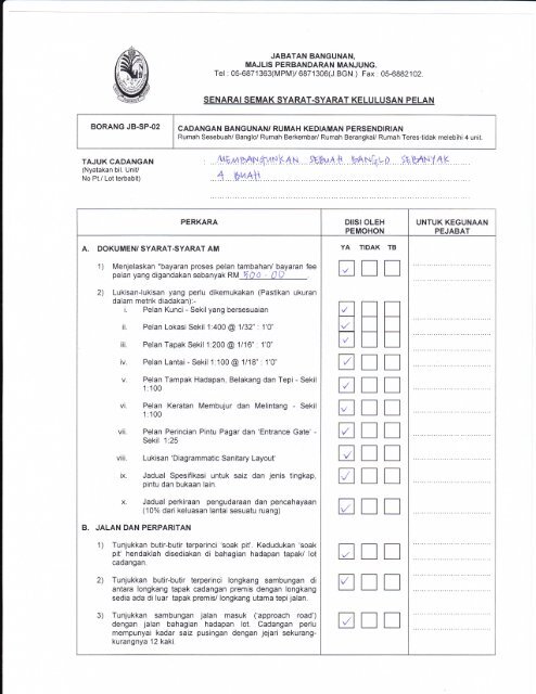 SENARAI SEMAK SYARAT-SYARAT KELULUSAN PELAN