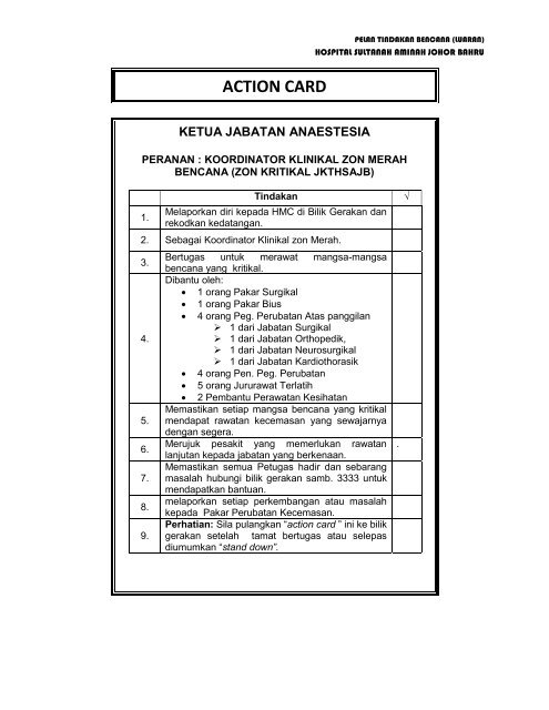 Pelan Tindakan Bencana (Luaran) - Hospital Sultanah Aminah ...