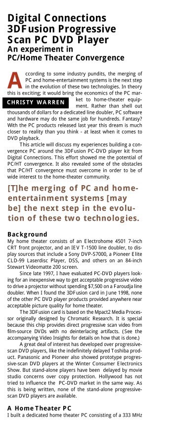 Digital Connections 3DFusion Progressive Scan PC DVD Player