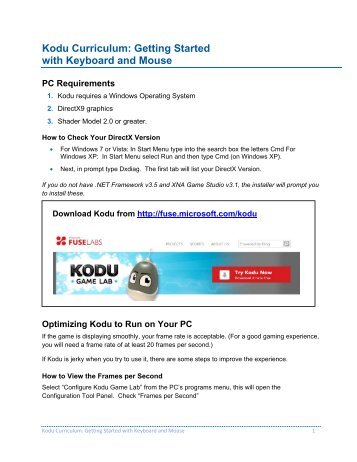 Kodu Curriculum: Getting Started with Keyboard and Mouse