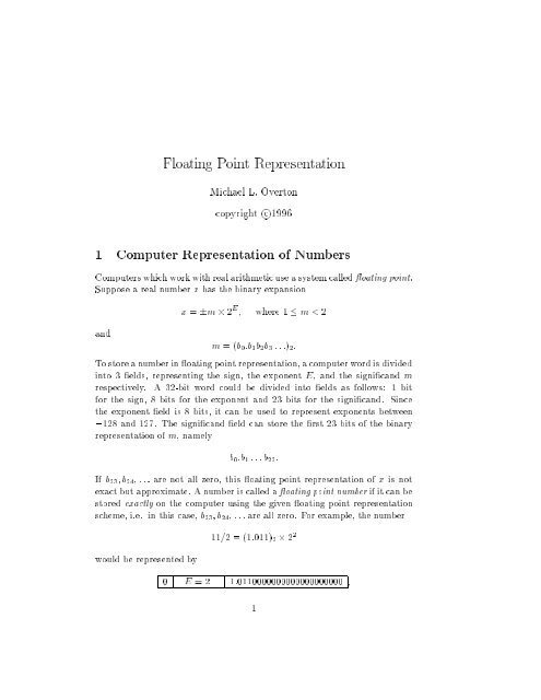 Floating Point Representation - Mathematical Sciences Home Pages