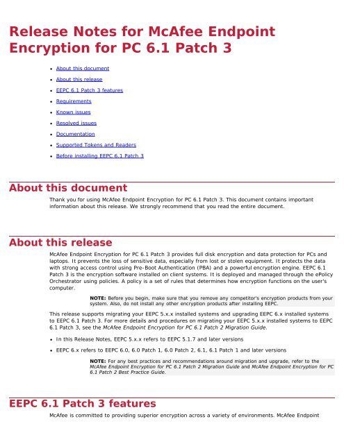Endpoint Encryption for PC 6.1 Patch 3 Release ... - Errors - McAfee