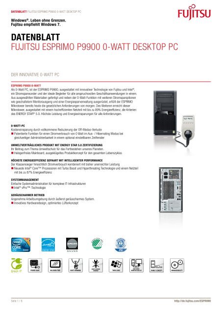 Datenblatt Fujitsu EsPRiMO P9900 0-Watt DEsktOP PC - bei Fujitsu ...