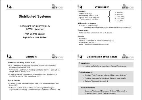 Distributed Systems I4 Lehrstuhl Fuer Informatik Rwth chen