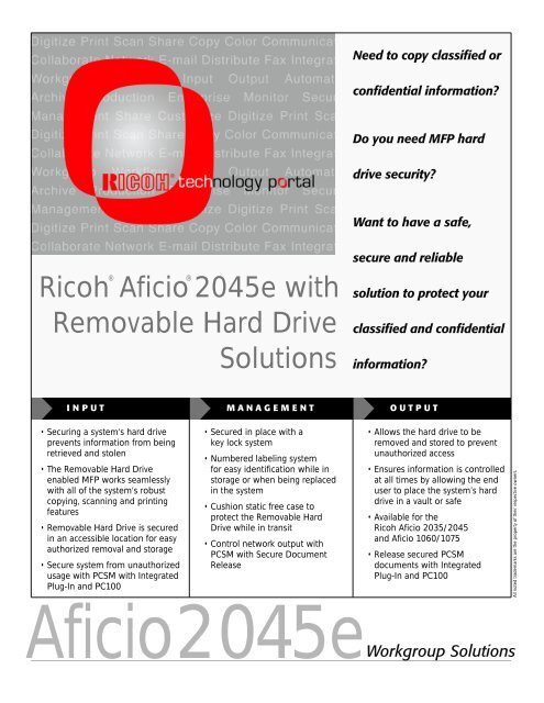 Aficio 2045e with Removable Hard Drive - Ricoh USA