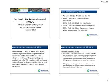 Section 2: Site Restorations and PCSM's