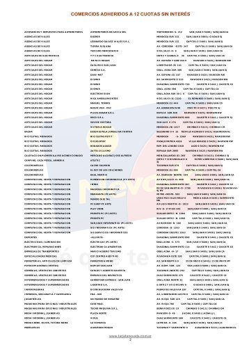 Comercios Adheridos a 12 cuotas - San Juan - Tarjeta Nevada