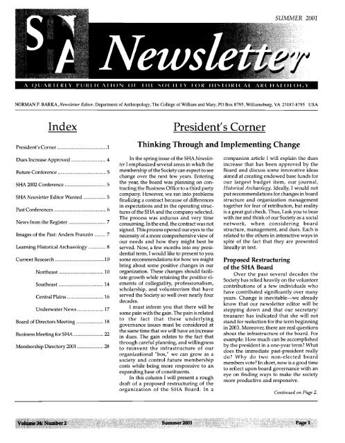 Index President's Corner - Society for Historical Archaeology