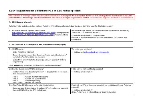 LBS4-Tauglichkeit der Bibliotheks-PCs im LBS Hamburg testen