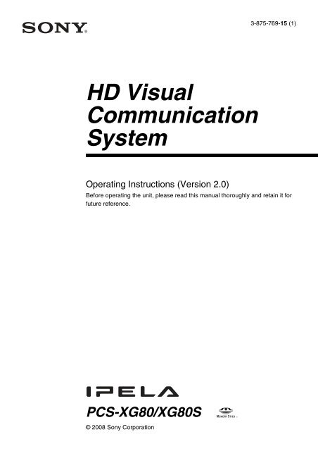 Sony PCS-XG80 Operation Manual v2.3 - Vidofon