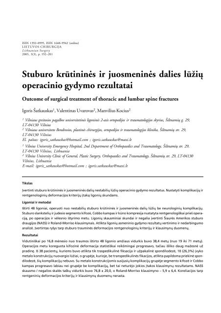 Straipsnis (pdf / 591 KB) - Lietuvos chirurgija