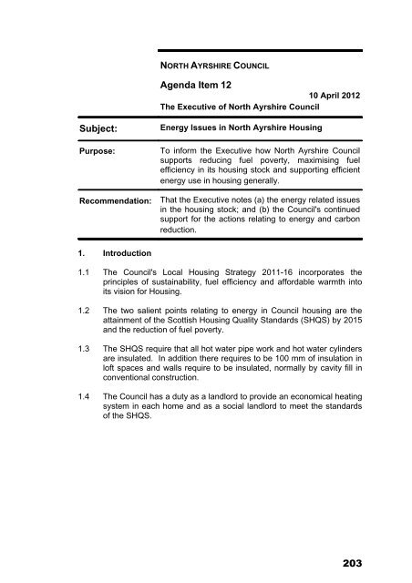 Combined Executive Agenda 120410.pdf - North Ayrshire Council