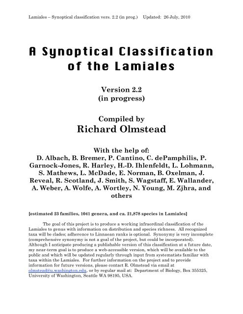 A Synoptical Classification of the Lamiales - My-Plant