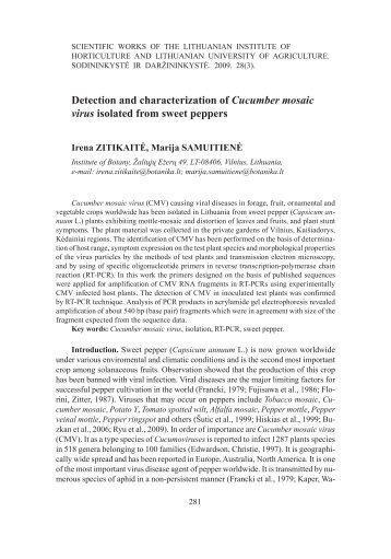 Detection and characterization of Cucumber mosaic virus isolated ...