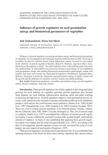 Influence of growth regulators on seed germination energy and ...