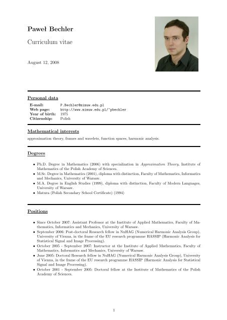 Paweł Bechler Curriculum vitae