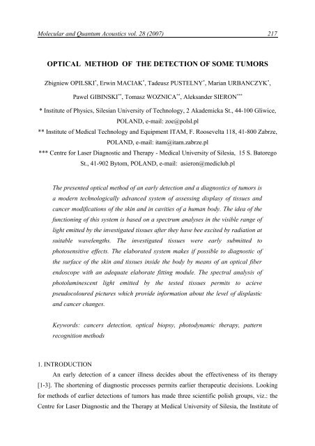 optical method of the detection of some tumors - Molecular and ...