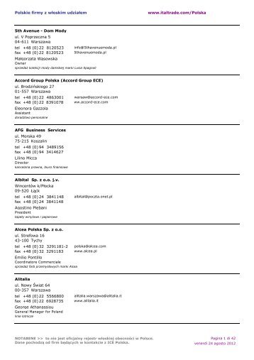 Firmy z włoskim kapitałem w Polsce pobierz PDF - Italtrade