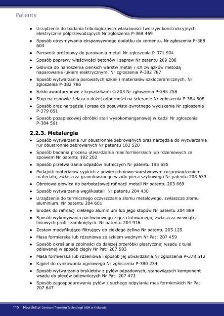 Newsletter dla Przedsiębiorców - grudzień 2011 - CTT AGH