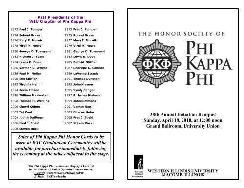 Sales of Phi Kappa Phi Honor Cords to - Western Illinois University