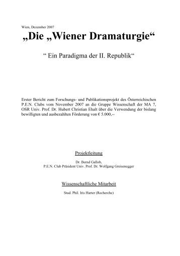 „Die „Wiener Dramaturgie“ - bernd gallob kontakt