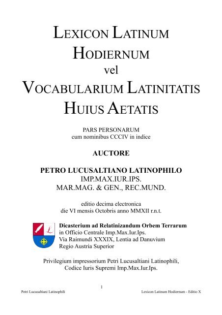 Pars Personarum - Lexicon Latinum Hodiernum