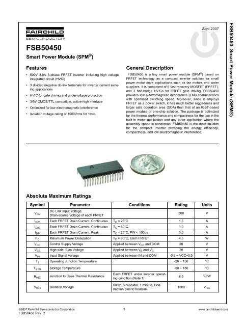 FSB50450 Smart Power Module - Fairchild Semiconductor