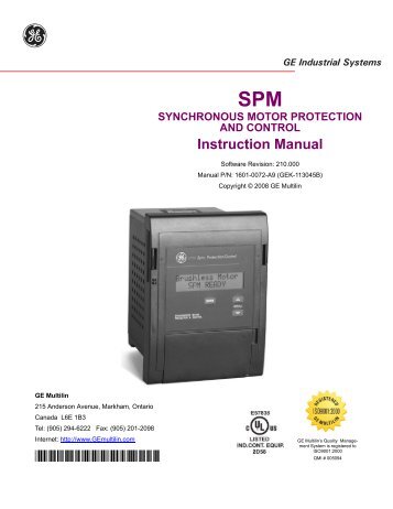 SPM Synchronous Motor Protection and Control - GE Digital Energy