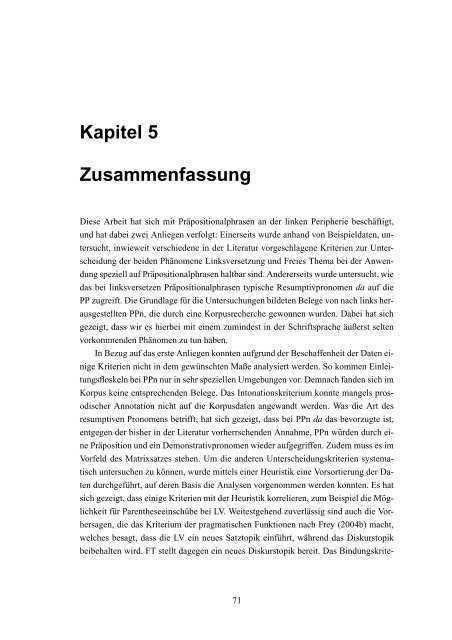 Präpositionalphrasen an der linken Peripherie ... - Fabienne Salfner