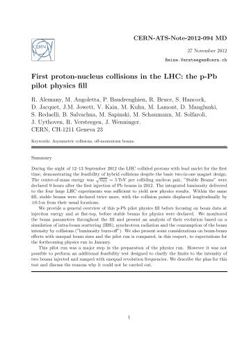 First proton-nucleus collisions in the LHC: the p-Pb pilot ... - Cern