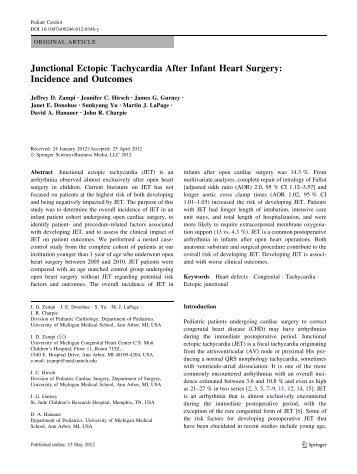 Junctional Ectopic Tachycardia After Infant Heart ... - David Hanauer