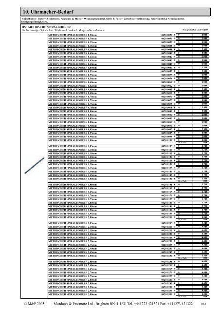 Meadows & Passmore Uhrmacher Verbrauchsartikel-Katalog, 38-1d