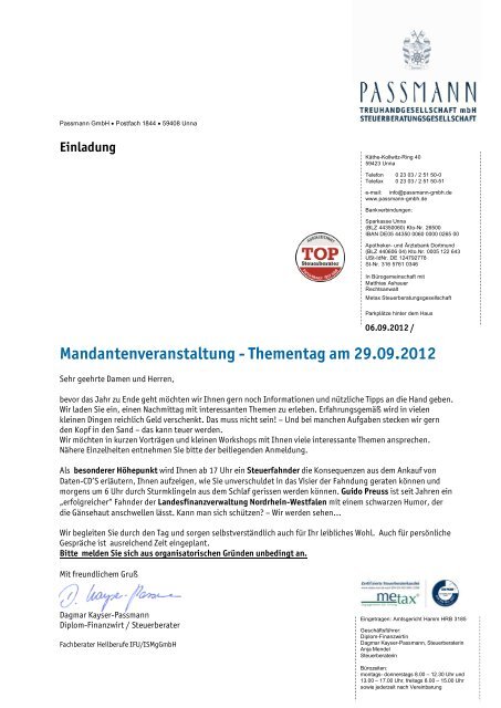 Mandantenveranstaltung - Thementag am 29.09.2012 - Metax ...