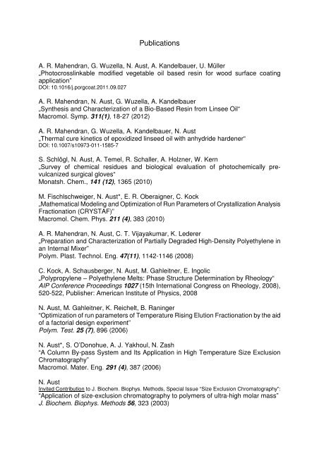 list of publications - Kunststofftechnik