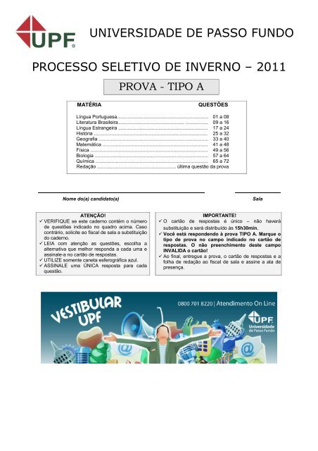 Questão - Vestibular UPF - Universidade de Passo Fundo