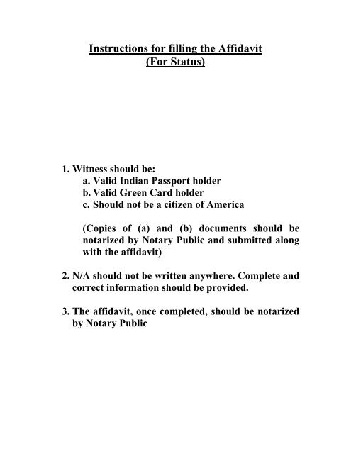 Affidavit for no legal status - Indian Passport Application - Immihelp