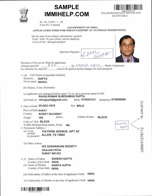 Sample Application Form For Indian Passport In USA Immihelp