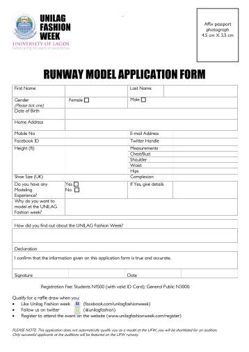 fashion model application form template 2 free magazines from unilagfashionweek fashion model application form template 2 free magazines from unilagfashionweek