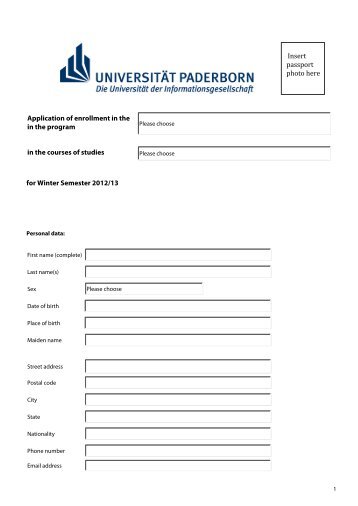 Insert passport photo here in the courses of studies Application of ...