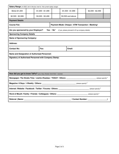 TaF.tc Enrollment Form - Textile & Fashion Industry Training Centre