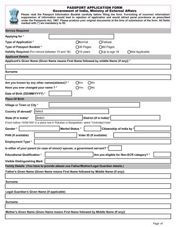 PASSPORT APPLICATION FORM Government of India ... - Immihelp