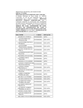 Processo Simplificado - SAMU. - Prefeitura Municipal de Passo Fundo