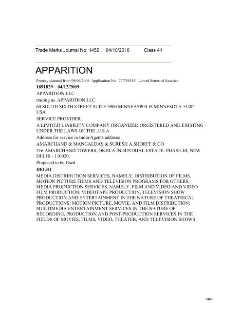 Trade Marks Journal No - Controller General of Patents, Designs ...