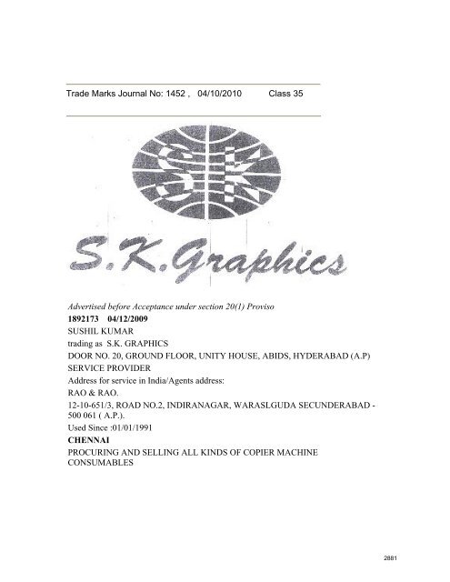 Trade Marks Journal No - Controller General of Patents, Designs ...