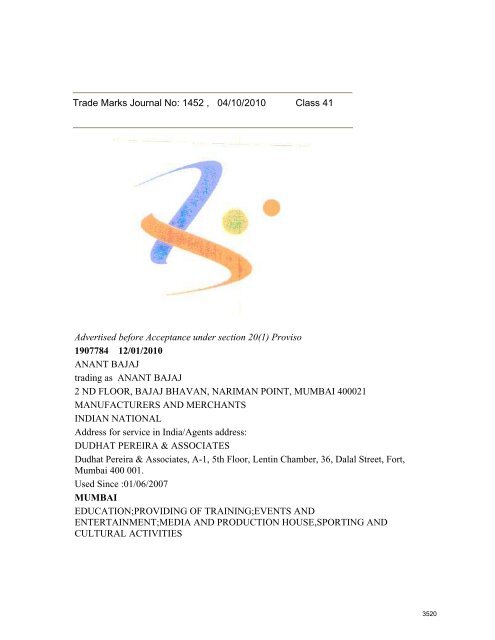 Trade Marks Journal No - Controller General of Patents, Designs ...