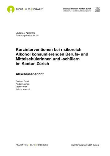 Kurzinterventionen bei risikoreich Alkohol ... - Addiction Suisse